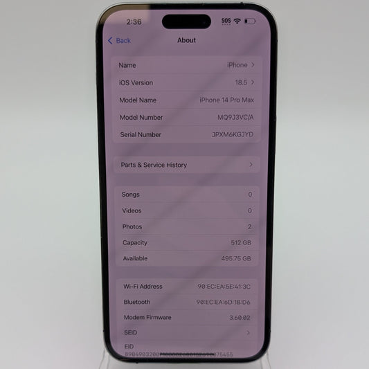 Unlocked Apple iPhone 14 Pro Max 512GB 18.5 MQ9J3VC/A Replaced Camera